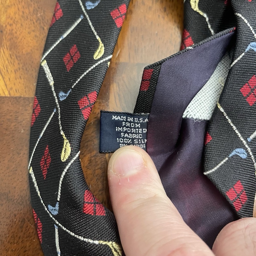 Polo Ralph Lauren Mens Silk Tie Black Golf Clubs Red Diamond USA Hand Made - Picture 6 of 6